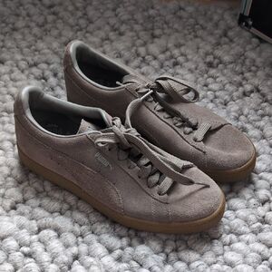 Puma Suede Low-Top Sneakers in Taupe with Gum Sole